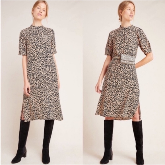 Anthropologie Dresses & Skirts - Anthropologie McKenzie Mock Neck  Leopard Print Tunic Dress Size Small